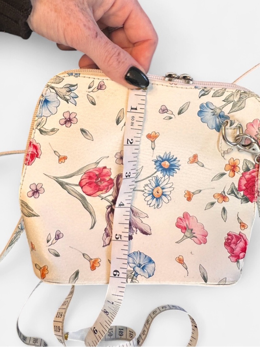 Leather Vera Pelle Crossbody Floral Mini Bag Purse Made In Italy White Genuine - Picture 5 of 8